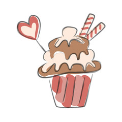 Hand drawn cupcake, sketch style. Isolated on white background. Pastel colors. Vector illustration eps 10