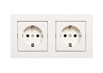 Empty, unplugged european wall outlet close up isolated