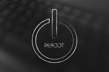 reboot symbol on laptop bokeh background - obrazy, fototapety, plakaty