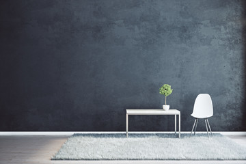 Black interior with empty wall