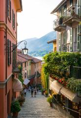Colourful street in Bellagio, Lago di Como, Italy