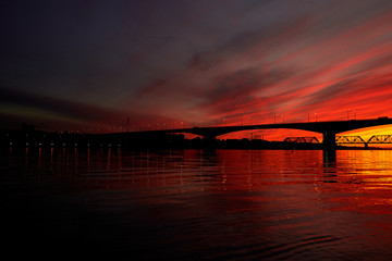 Obraz na płótnie Canvas Bridge at sunset. Yaroslavl, Russia.