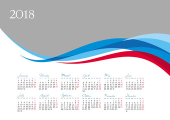 Template of 2018 calendar on gray background