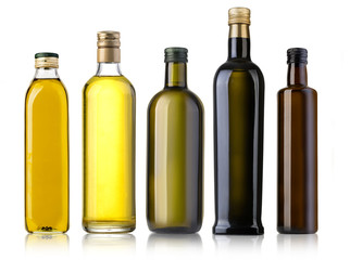 Olive oil bottle on white
