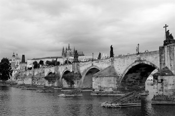 Fototapeta na wymiar Charles Bridge in Prague in black and white