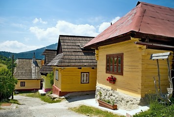 Fototapeta na wymiar Vlkolinec - mountain village with a folk architecture typical of the Central European type.