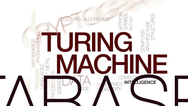 Turing machine animated word cloud, text design animation. Kinetic typography.