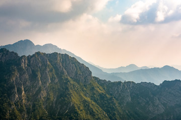 Fototapeta premium View of mountain ridge from Piani D'erna, Lecco, Italy