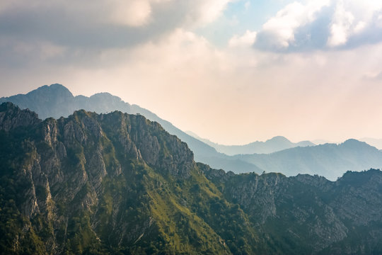 View of mountain ridge from Piani D'erna, Lecco, Italy