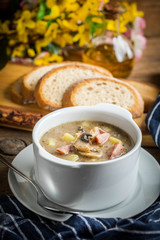 The sour soup made of rye flour.