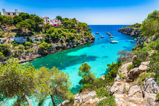 Idyllic bay beach Cala Pi on Majorca island Spain Mediterranean Sea