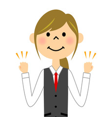 制服姿の女性　ガッツポーズ