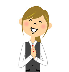 制服姿の女性　喜ぶ