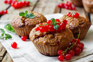 Healthy muffins with red currants