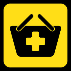 yellow, black sign - shopping basket plus icon