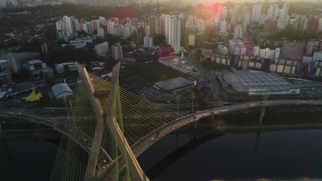 Aerial View of Estaiada Bridge in Sao Paulo, Brazil