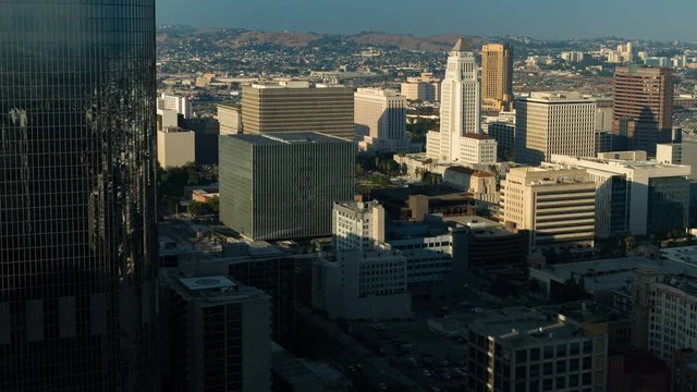 DTLA Rising Shadows Time-lapse. Large shadows eclipse the skyline as the sun sets over downtown Los Angeles, California.