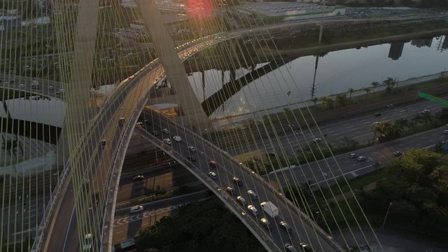 Aerial View of Estaiada Bridge in Sao Paulo, Brazil