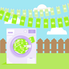 Money laundering in washing machine illustration