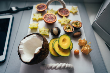 Exotic fruit platter.