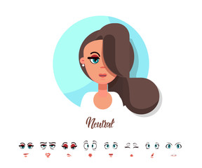 Female Neutral emotion. The girl's expression. Avatar flat design
