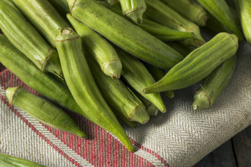 Raw Green Organic Okra Harvest