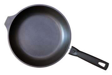 Frying pan. 
Closeup of a black frying pan on white background.