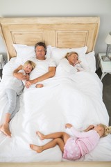 Fototapeta premium Family sleeping on bed in the bed room