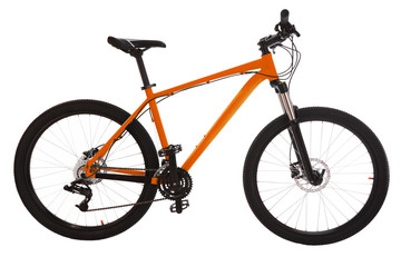 Orange mountain bike isolated on white background