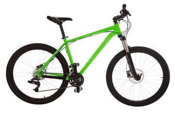 Green mountain bike isolated on white background