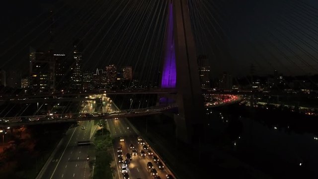 Flying on of the most important Avenues in Rush Hour of Sao Paulo, Brazil