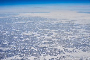 North East Canada from high above / Arctic lands of Newfoundland / eternal ice of Polar Region