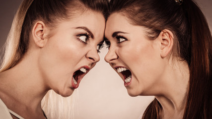 Two agressive women having argue fight