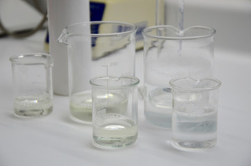Glass beakers in a laboratory
