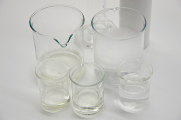 Glass beakers in a laboratory
