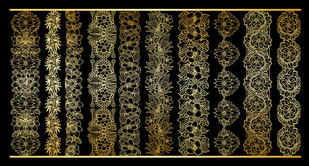 Golden vertical borders collection. Floral gold royal clipart for wedding design, menu and other