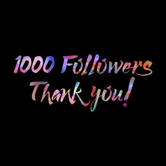 1000 followers thank you on abstract soft background, trendy colorful design, art web banner, reached an incredible amount of friends. Vector illustration