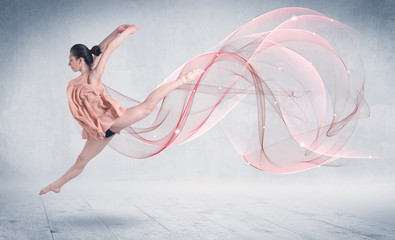 Fototapeta na wymiar Dancing ballet performance artist with abstract swirl