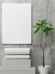 White poster, concept design books, plant, 3d illustration