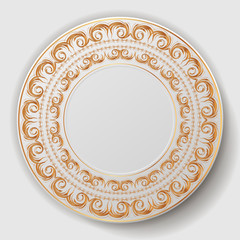 decorative plate. Plate with gold ornament. vector illustration