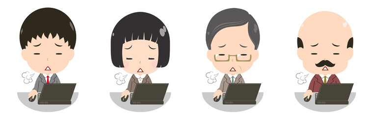 パソコンを使うビジネスマンセット　溜息