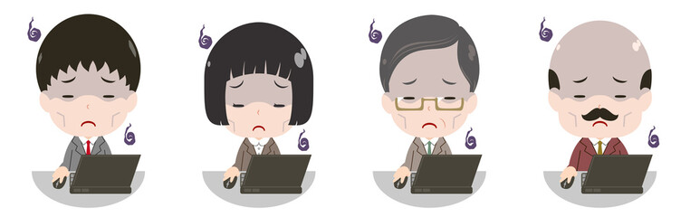 パソコンを使うビジネスマンセット　疲労