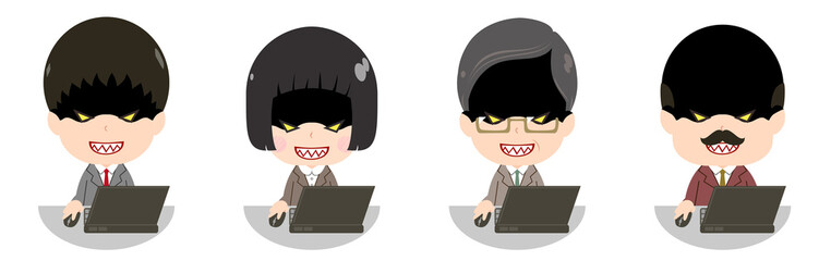 パソコンを使うビジネスマンセット　悪人