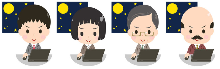 夜中にパソコンを使うビジネスマンセット　やる気