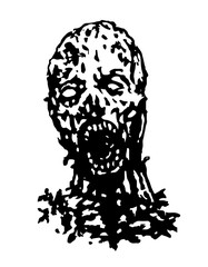 Cruel zombie head. Vector illustration.