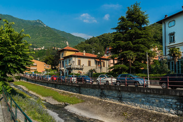 Fototapeta na wymiar View of Varenna village on the eastern shore of Lake Como. Lake Como - a very popular tourist attraction. Varenna, Lombardy, Italy.