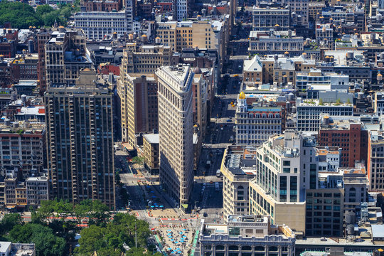 Aerial panoramic view of downtown Manhattan