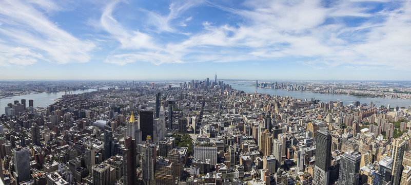 Aerial panoramic view of downtown Manhattan