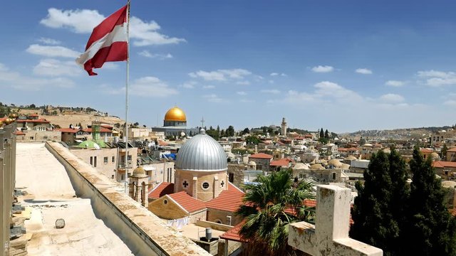 Jerusalem panoramic aerial roof view. Jerusalem is most sacred place for religious people christians muslims and jews. Jerusalem is the center of holy land and popular touristic place.