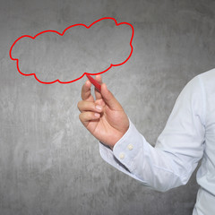 Hand of businessman use a red pen point to symbol geometry empty.